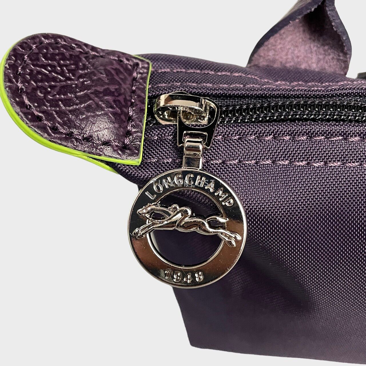 Longchamp Le Pliage Green Dark Purple Top-Handle Pouch