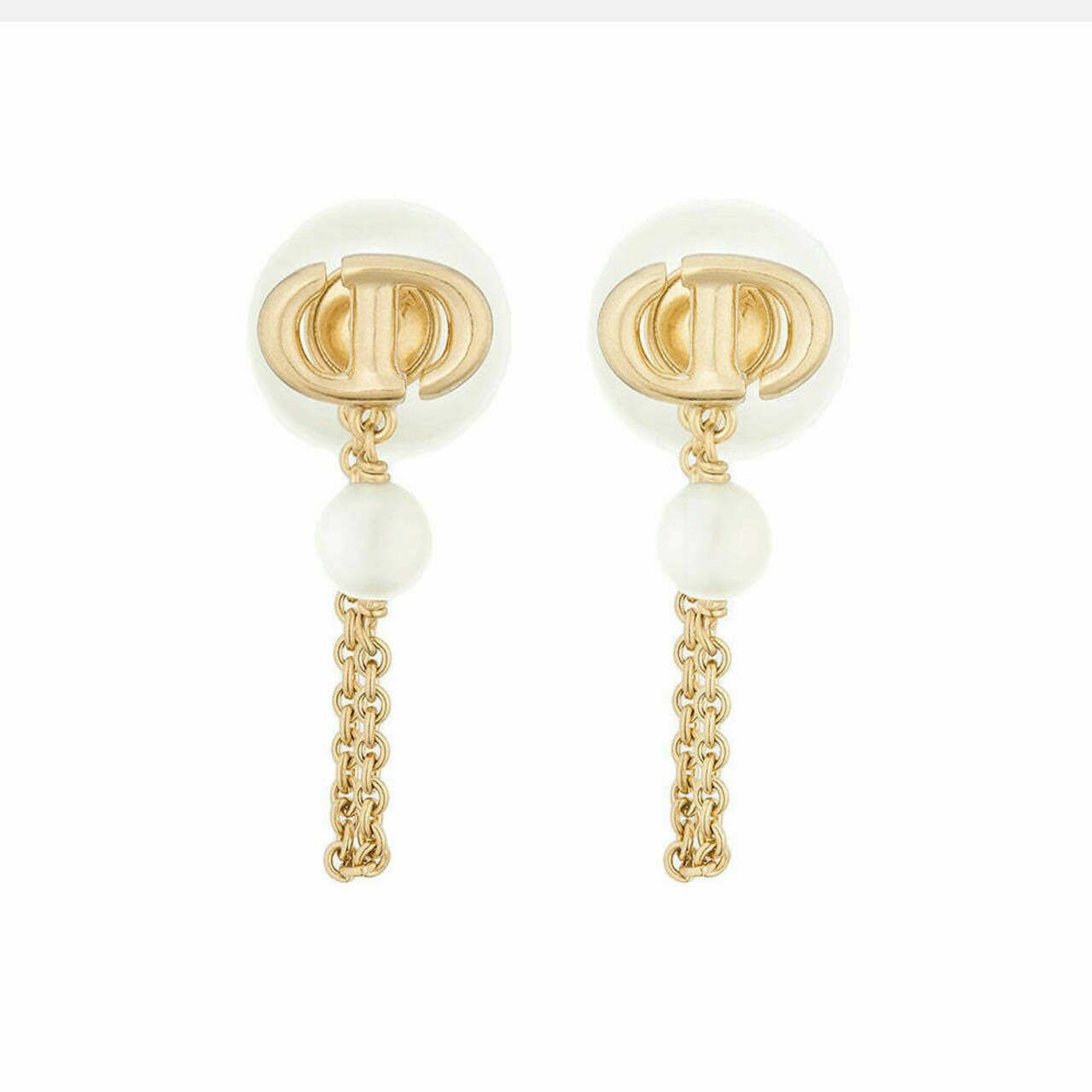 Christian Dior Tribales Earrings with Chain Pearls Antique Gold