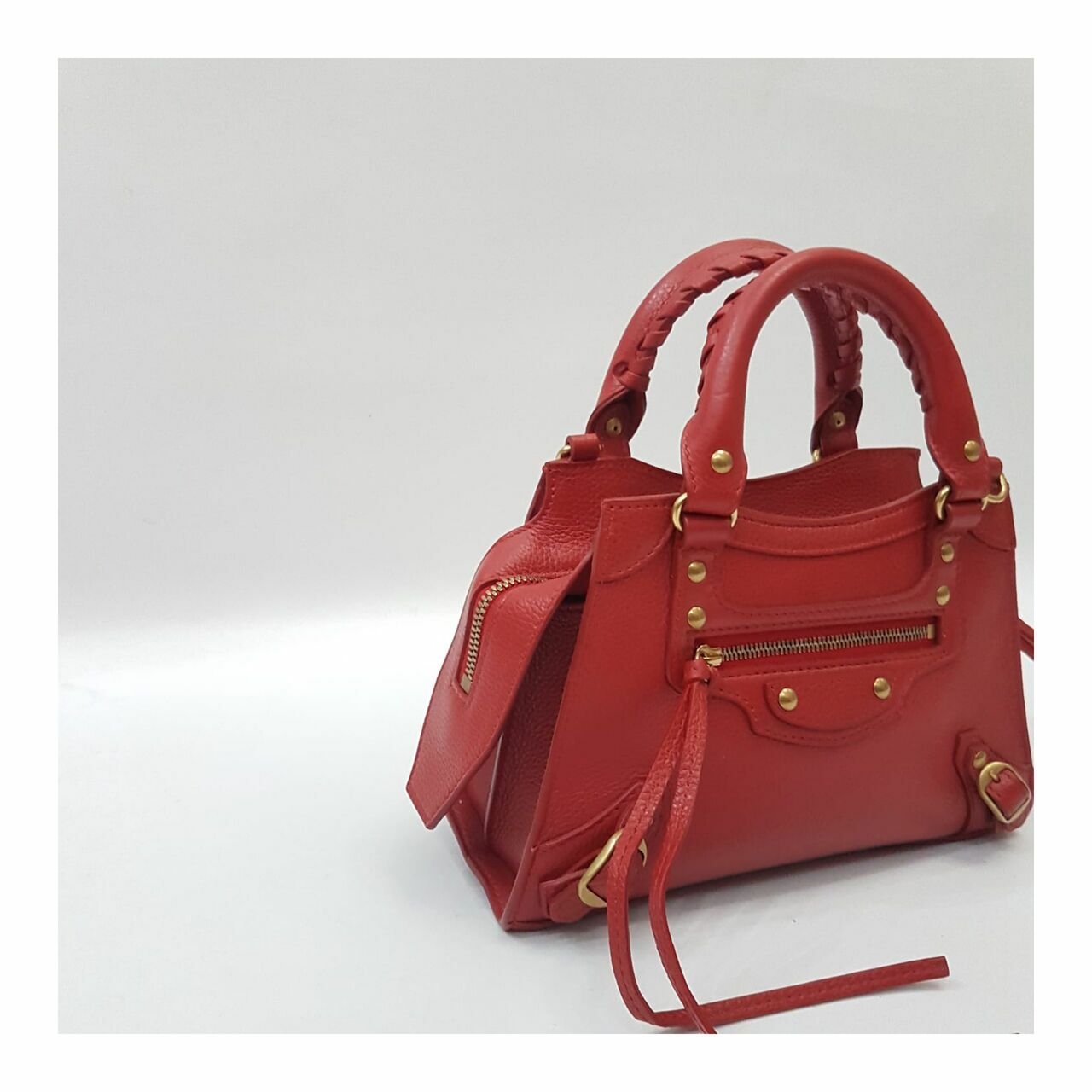 Balenciaga Neo Mini Red Rouge Grained GHW Satchel