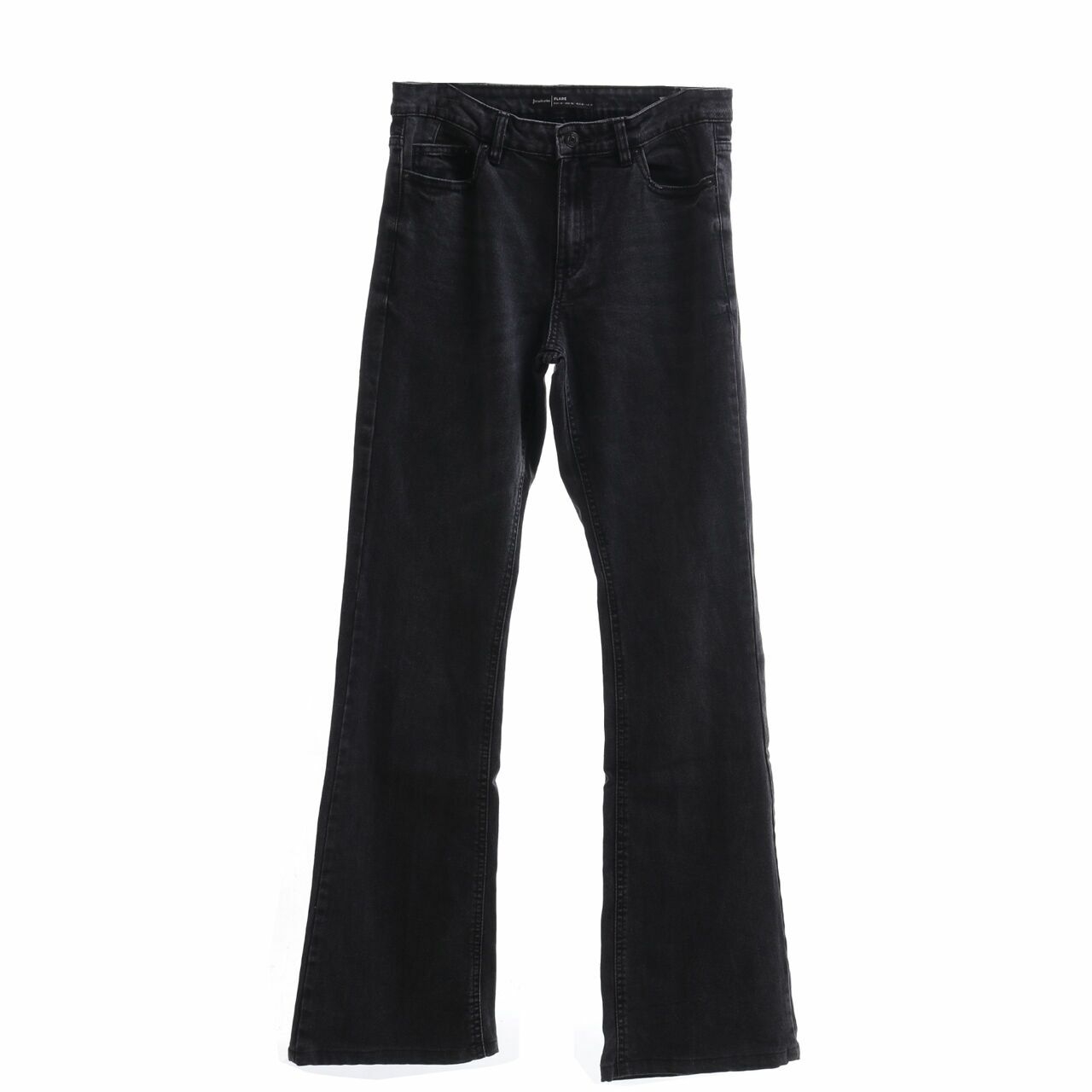 Stradivarius Black Washed Flare Long Pants