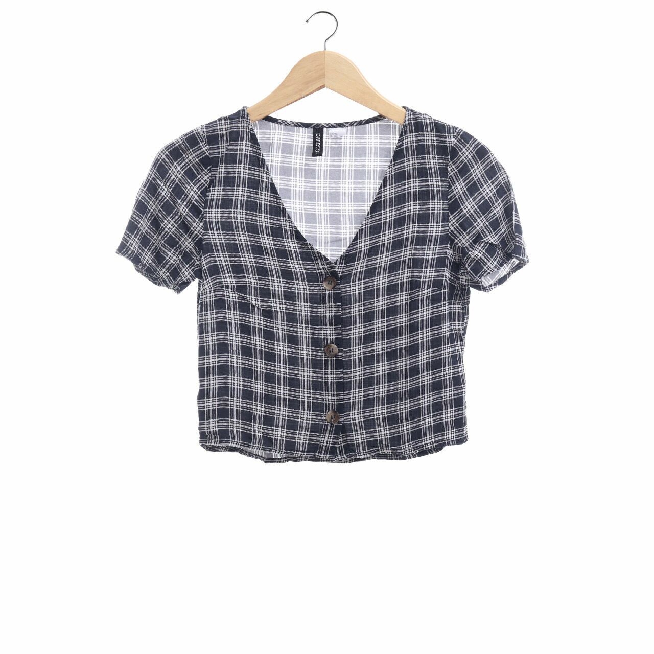 H&M Navy Plaid Blouse