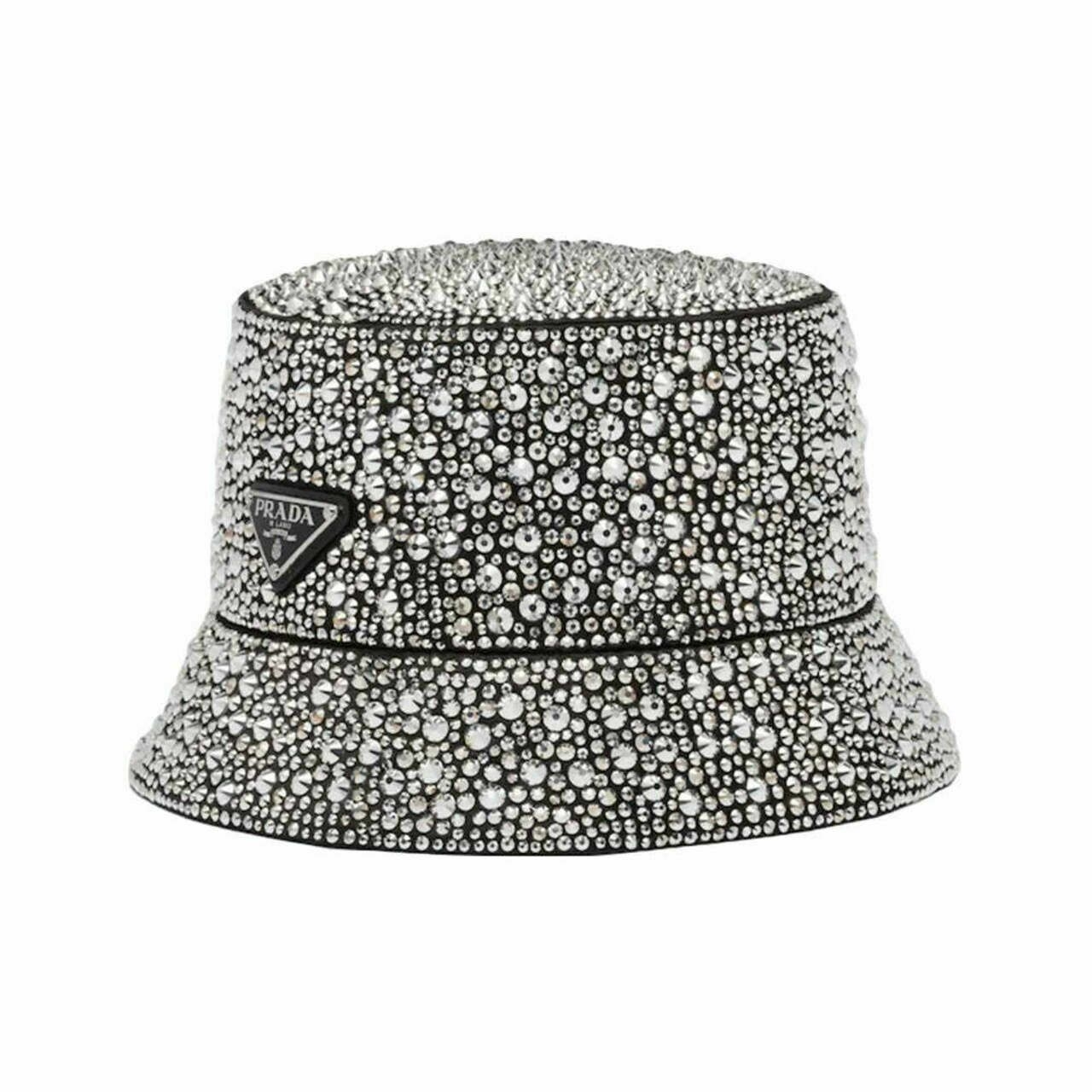 Crystal Bucket Hat Triangle Metal Logo Metal