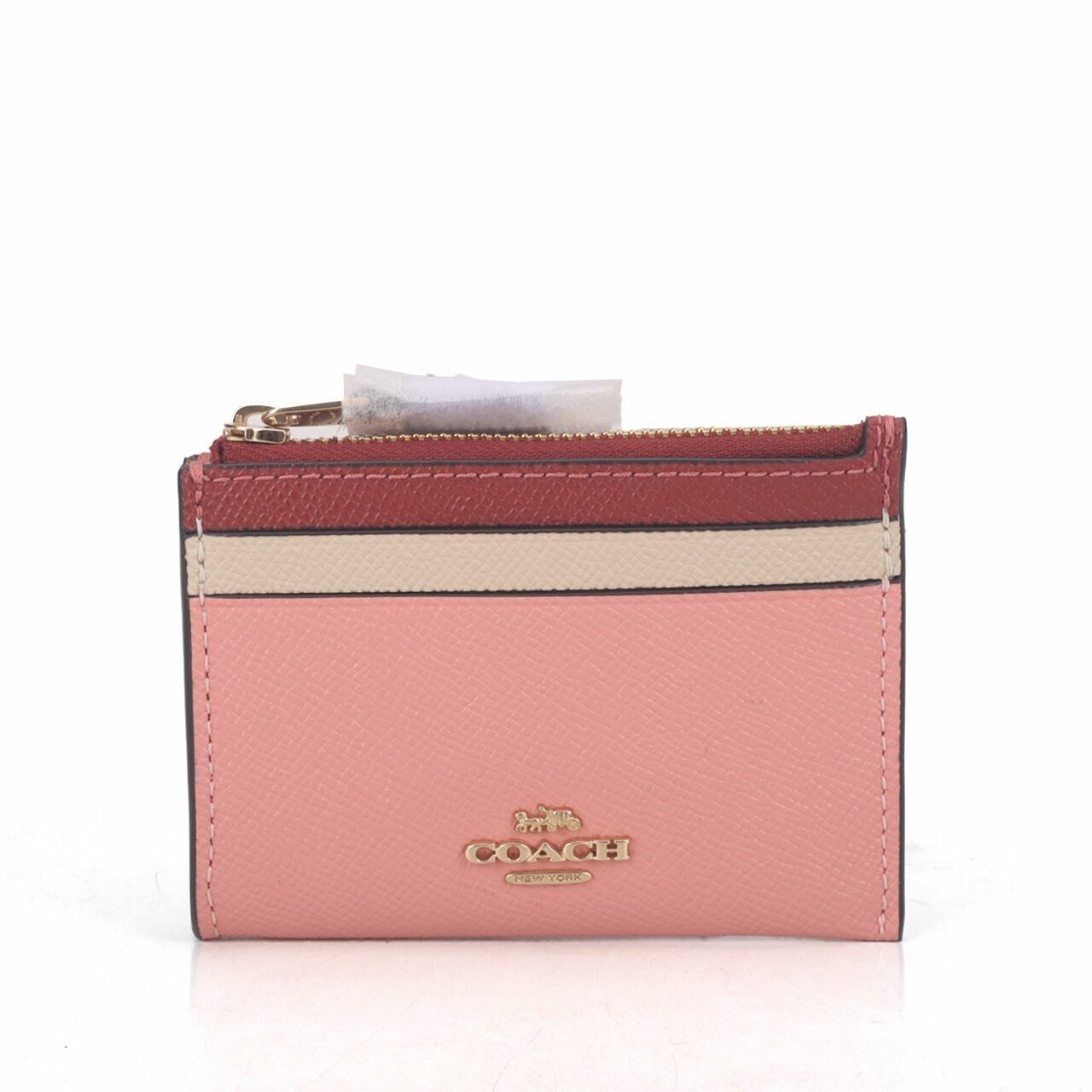 Coach CC821 Colorblock Leather Mini ID Candy Pink Multi Wallet