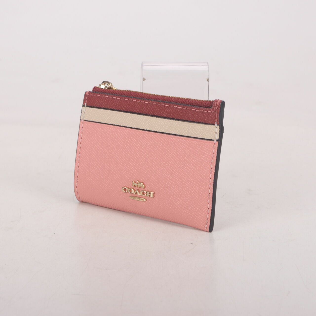 Coach CC821 Colorblock Leather Mini ID Candy Pink Multi Wallet