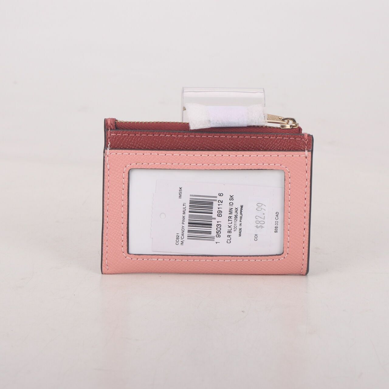 Coach CC821 Colorblock Leather Mini ID Candy Pink Multi Wallet