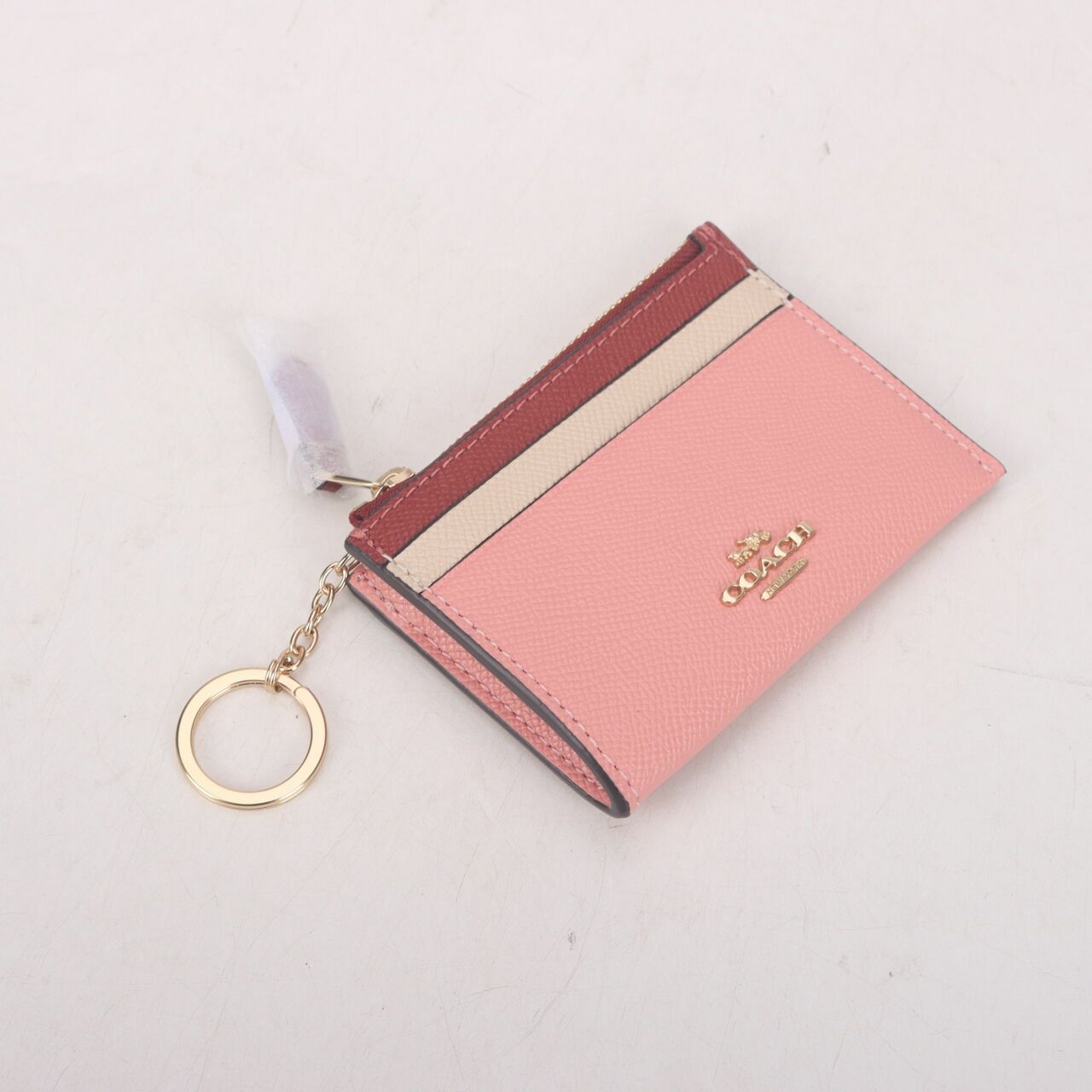 Coach CC821 Colorblock Leather Mini ID Candy Pink Multi Wallet