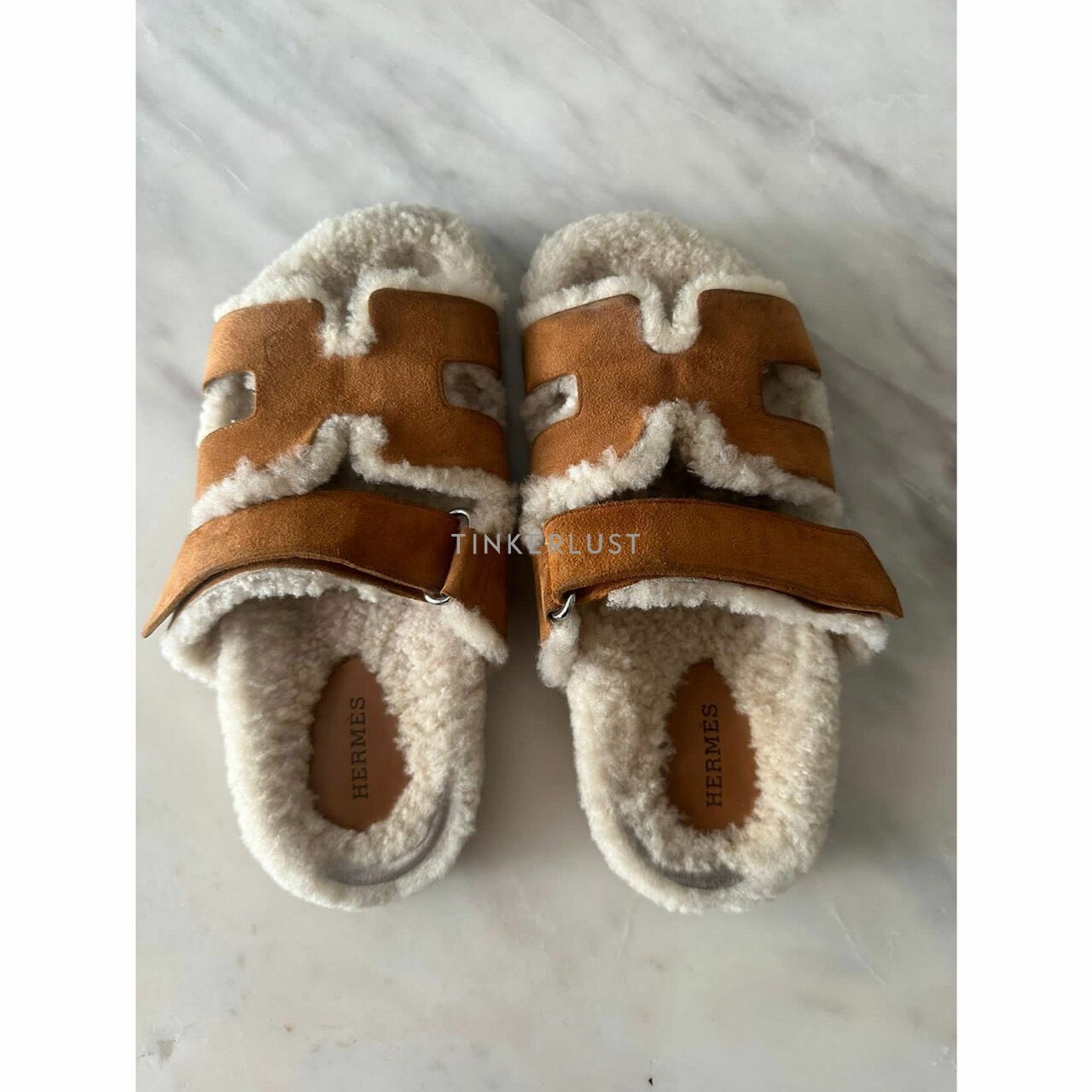 Hermes Chypre Fur Brown Sandals