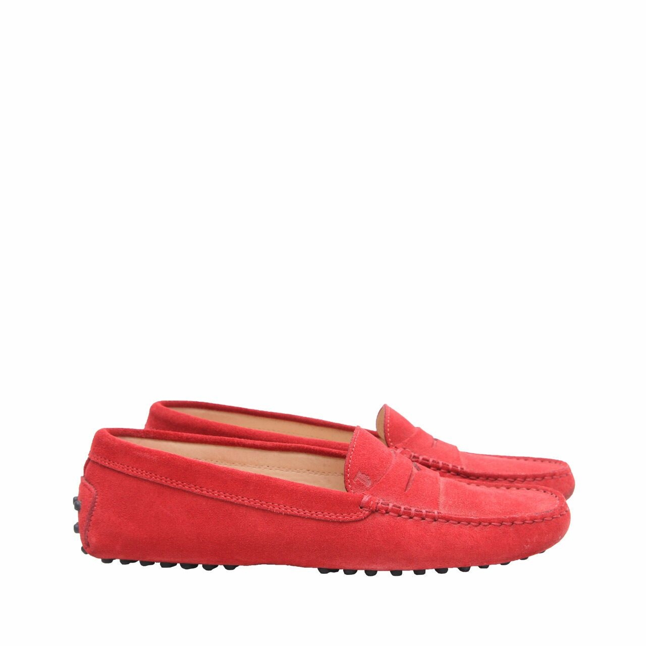 Tod's Red Loafers In Suede Flats