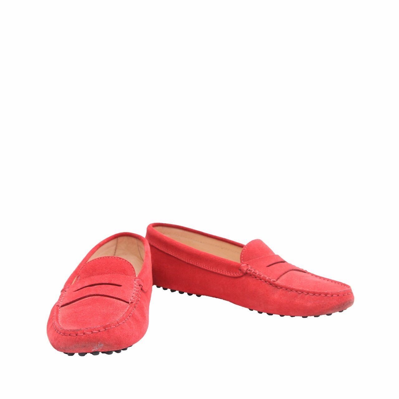 Tod's Red Loafers In Suede Flats