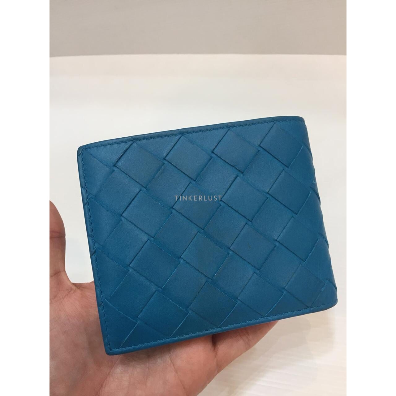 Bottega Veneta Intreciatto Blue Compact Wallet 