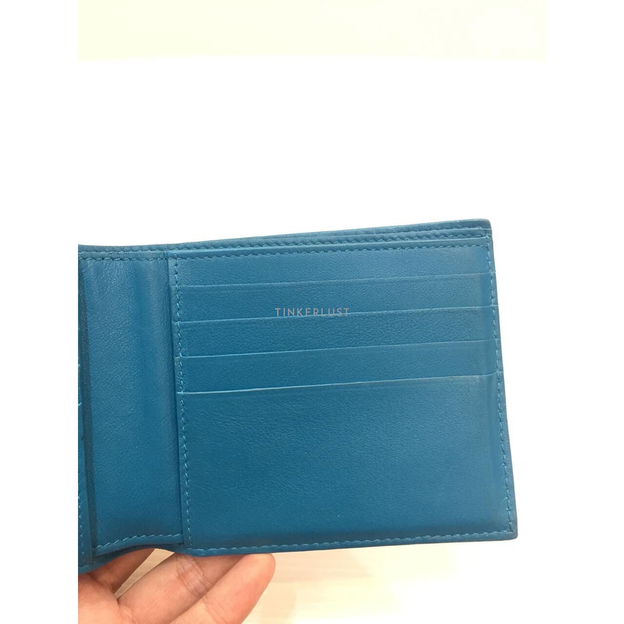 Bottega Veneta Intreciatto Blue Compact Wallet 