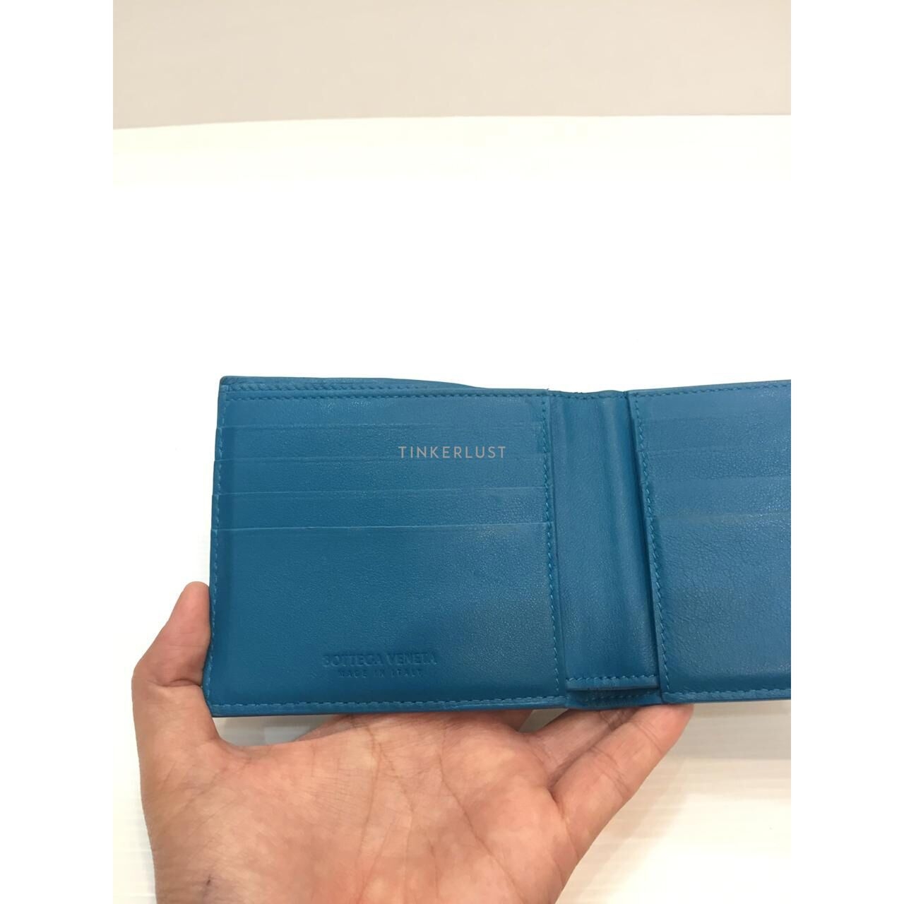 Bottega Veneta Intreciatto Blue Compact Wallet 