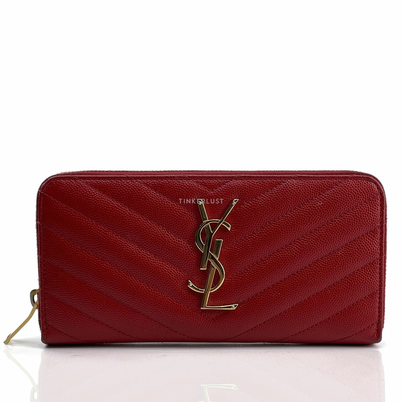 Saint Laurent Red Classic Monogram Zip Around Wallet 