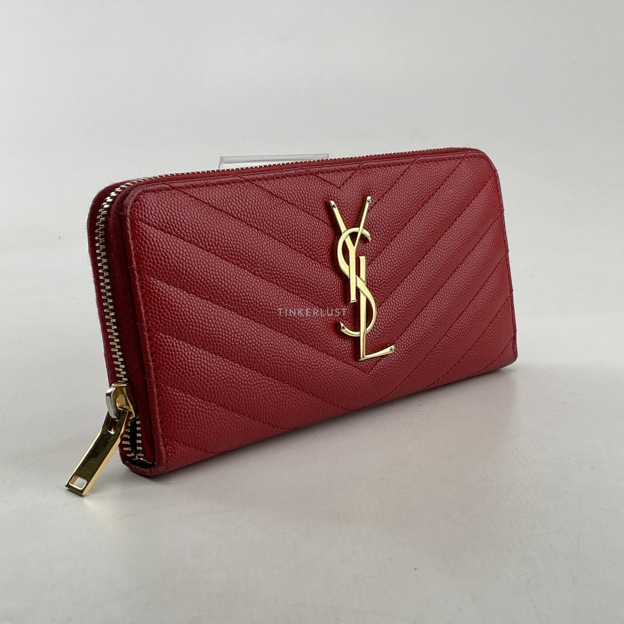 Saint Laurent Red Classic Monogram Zip Around Wallet 