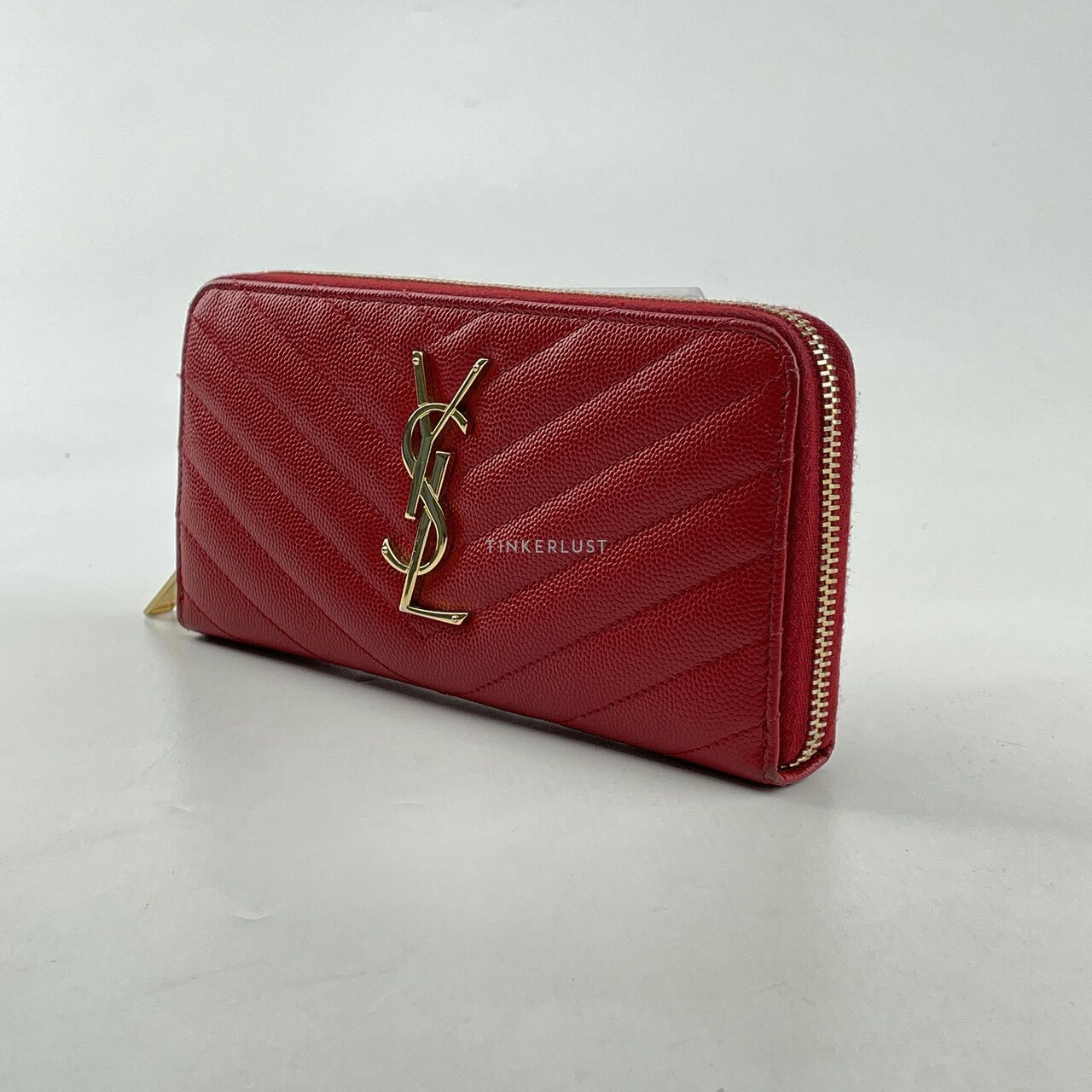 Saint Laurent Red Classic Monogram Zip Around Wallet 