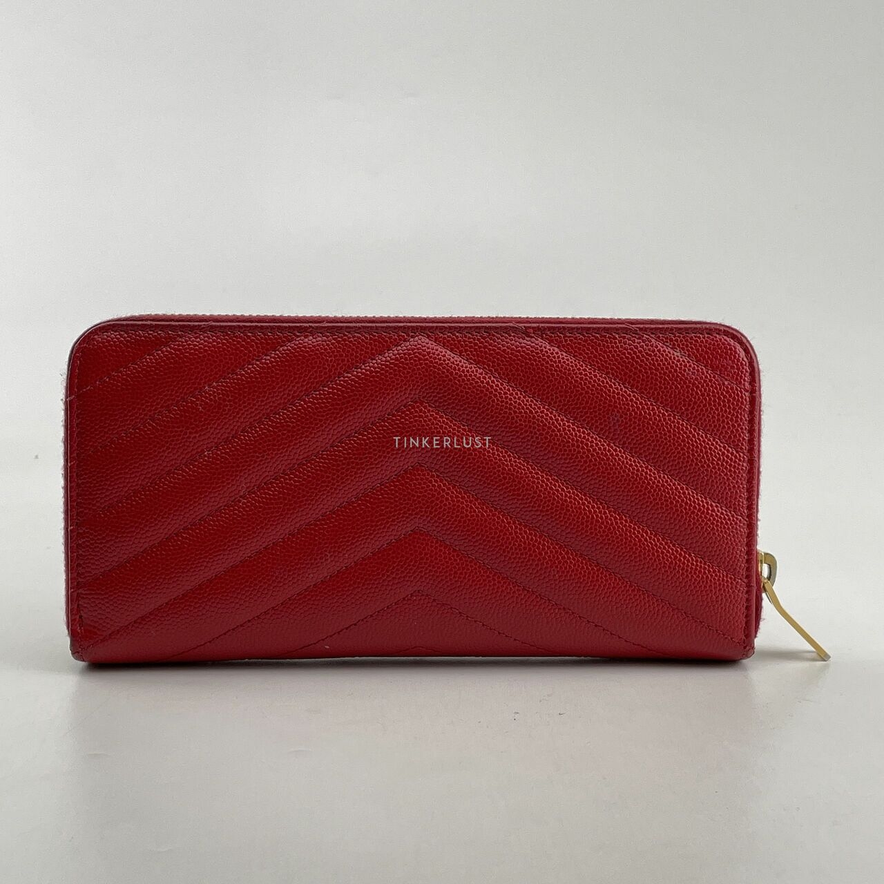 Saint Laurent Red Classic Monogram Zip Around Wallet 