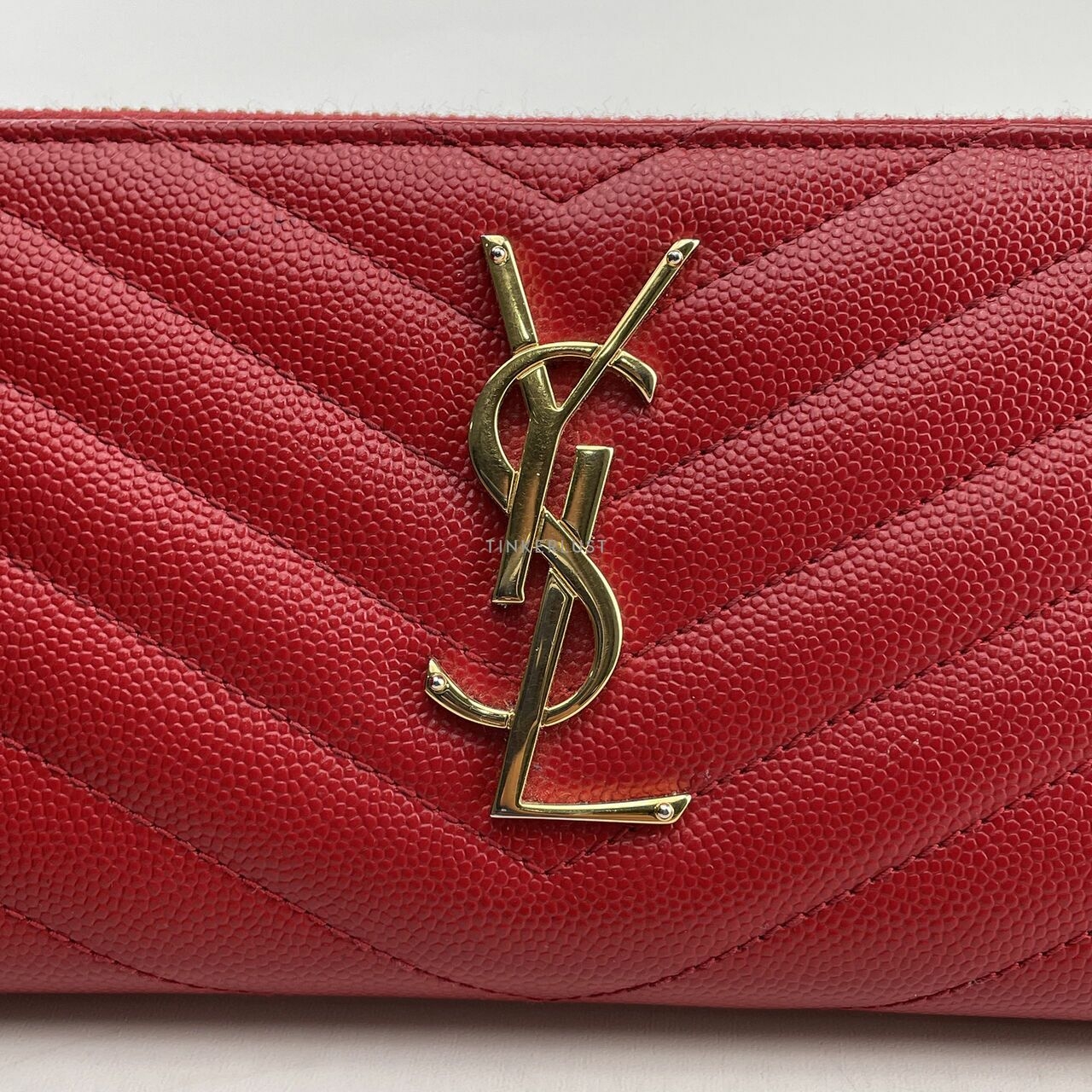 Saint Laurent Red Classic Monogram Zip Around Wallet 