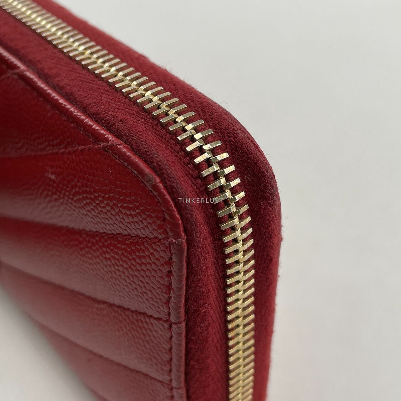 Saint Laurent Red Classic Monogram Zip Around Wallet 