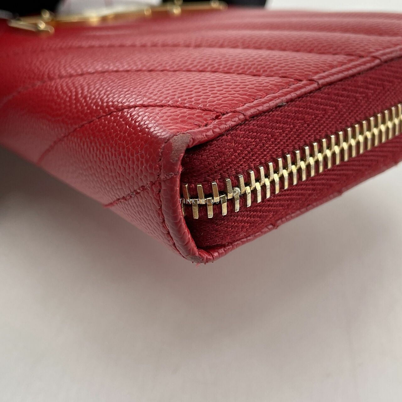 Saint Laurent Red Classic Monogram Zip Around Wallet 