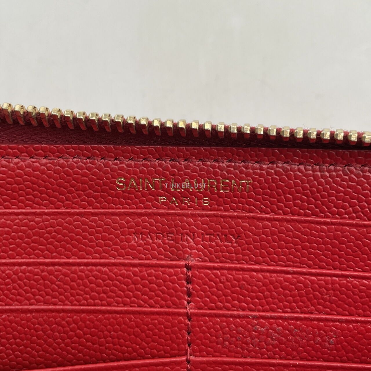 Saint Laurent Red Classic Monogram Zip Around Wallet 