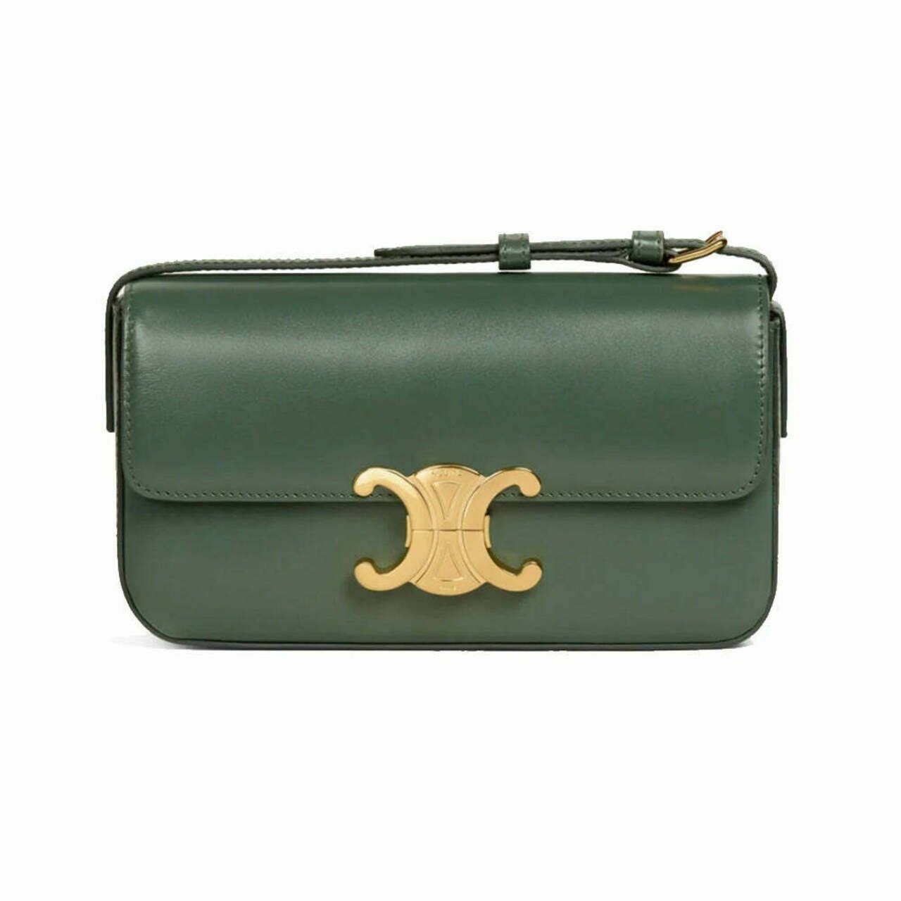 Celine Triomphe Shoulder Bag in Shiny Calfskin Green