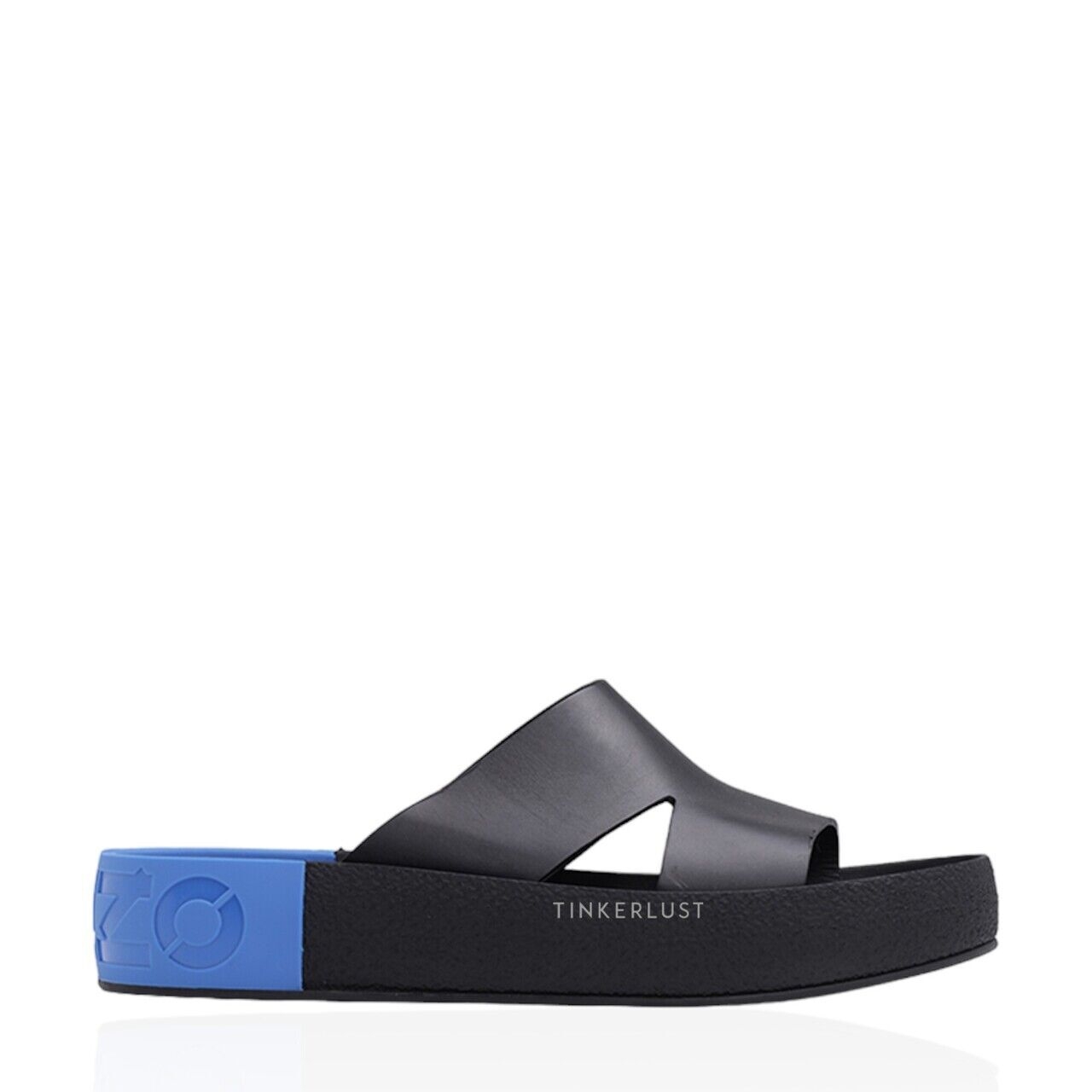 Kenzo Men Kenzoyama Logo in Black/Blue Slides Sandals