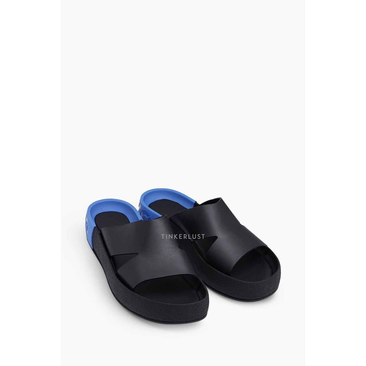 Kenzo Men Kenzoyama Logo in Black/Blue Slides Sandals