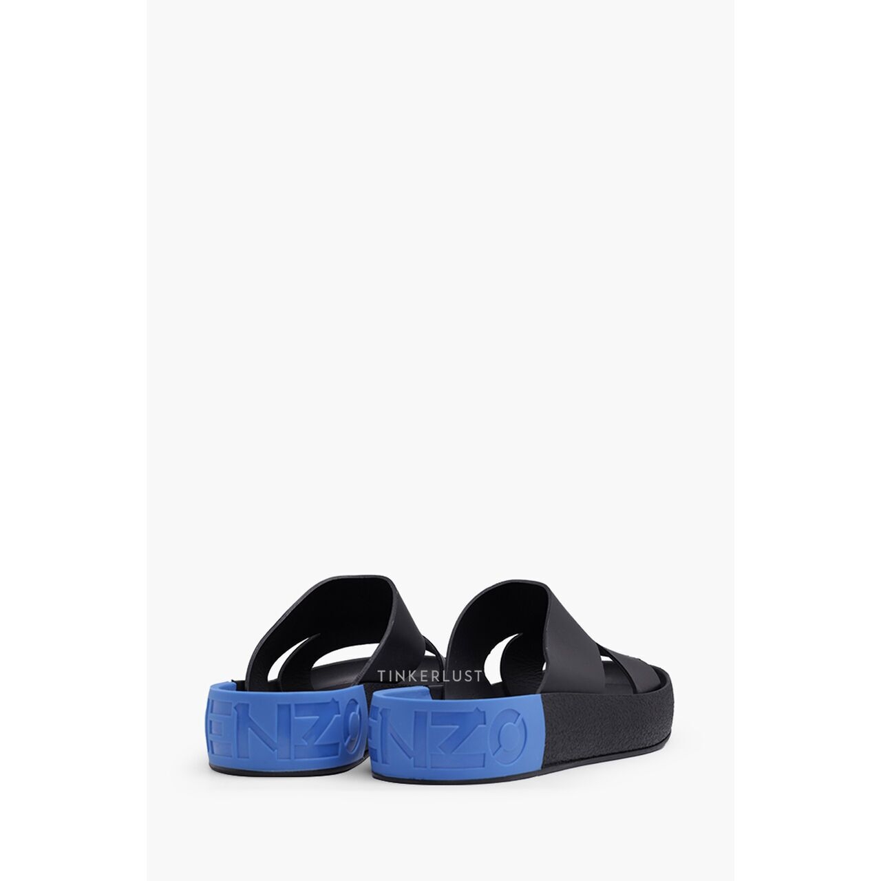 Kenzo Men Kenzoyama Logo in Black/Blue Slides Sandals