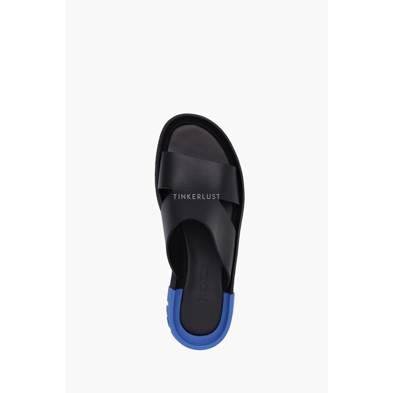 Kenzo Men Kenzoyama Logo in Black/Blue Slides Sandals