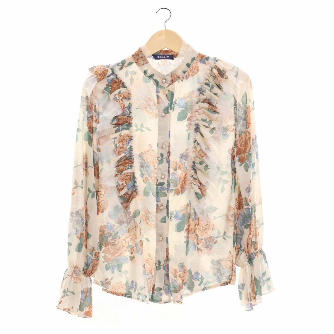 Private Collection Cream & Multi Ruffle Floral Blouse