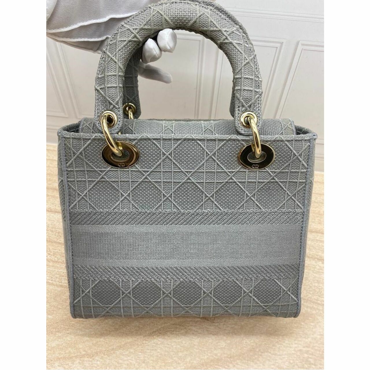 Christian Dior MEDIUM LADY D-LITE Gray Cannage Embroidery