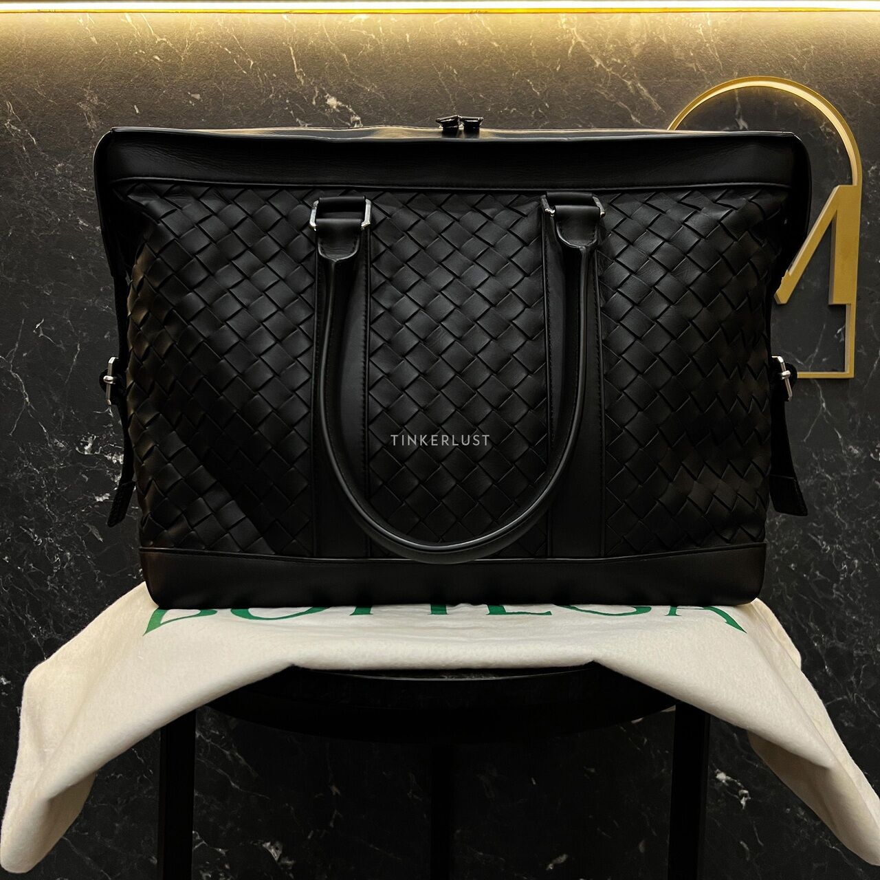 Bottega Intrecciato Black Zipped Totebag