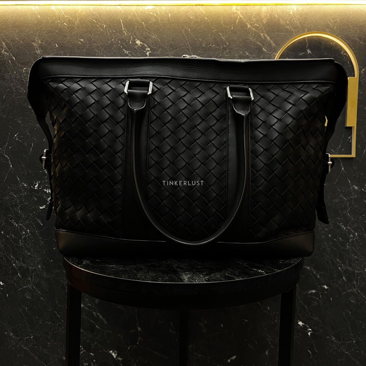 Bottega Intrecciato Black Zipped Totebag