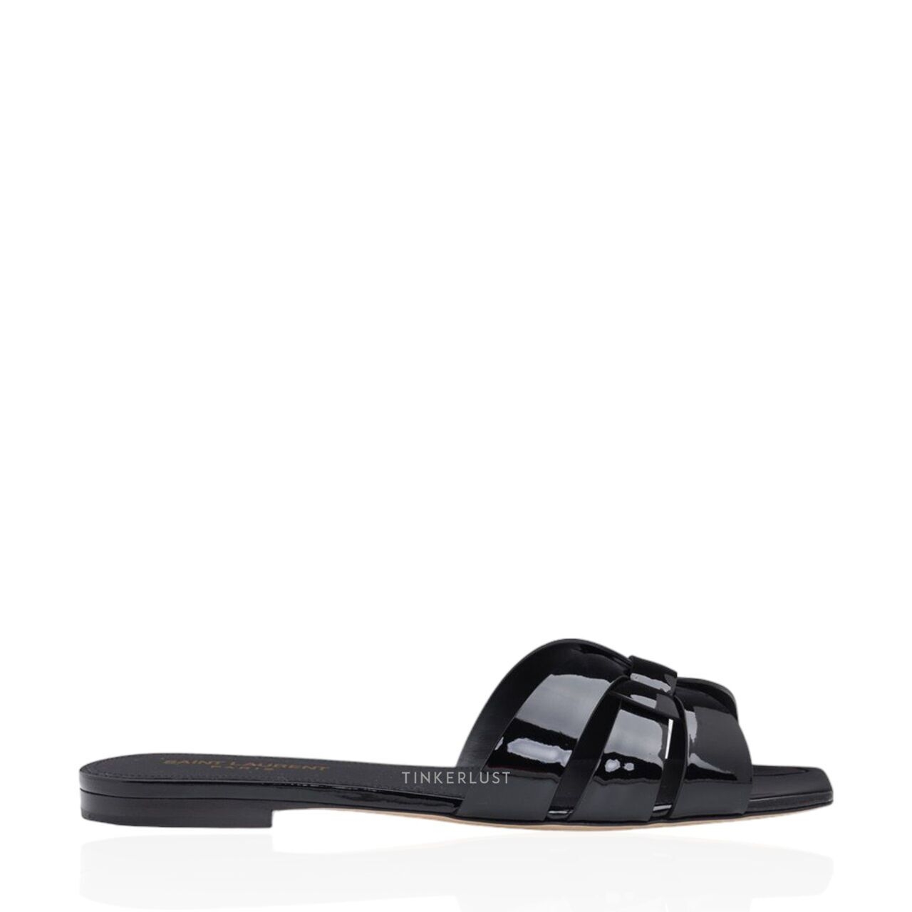 Saint Laurent Nu Pieds 0.5cm Tribute Slippers in Black Patent