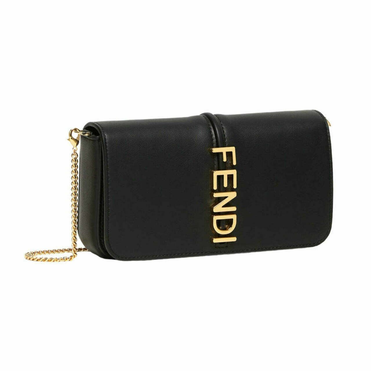 Fendi Vertical F'graphy Wallet On Chain Leather Black