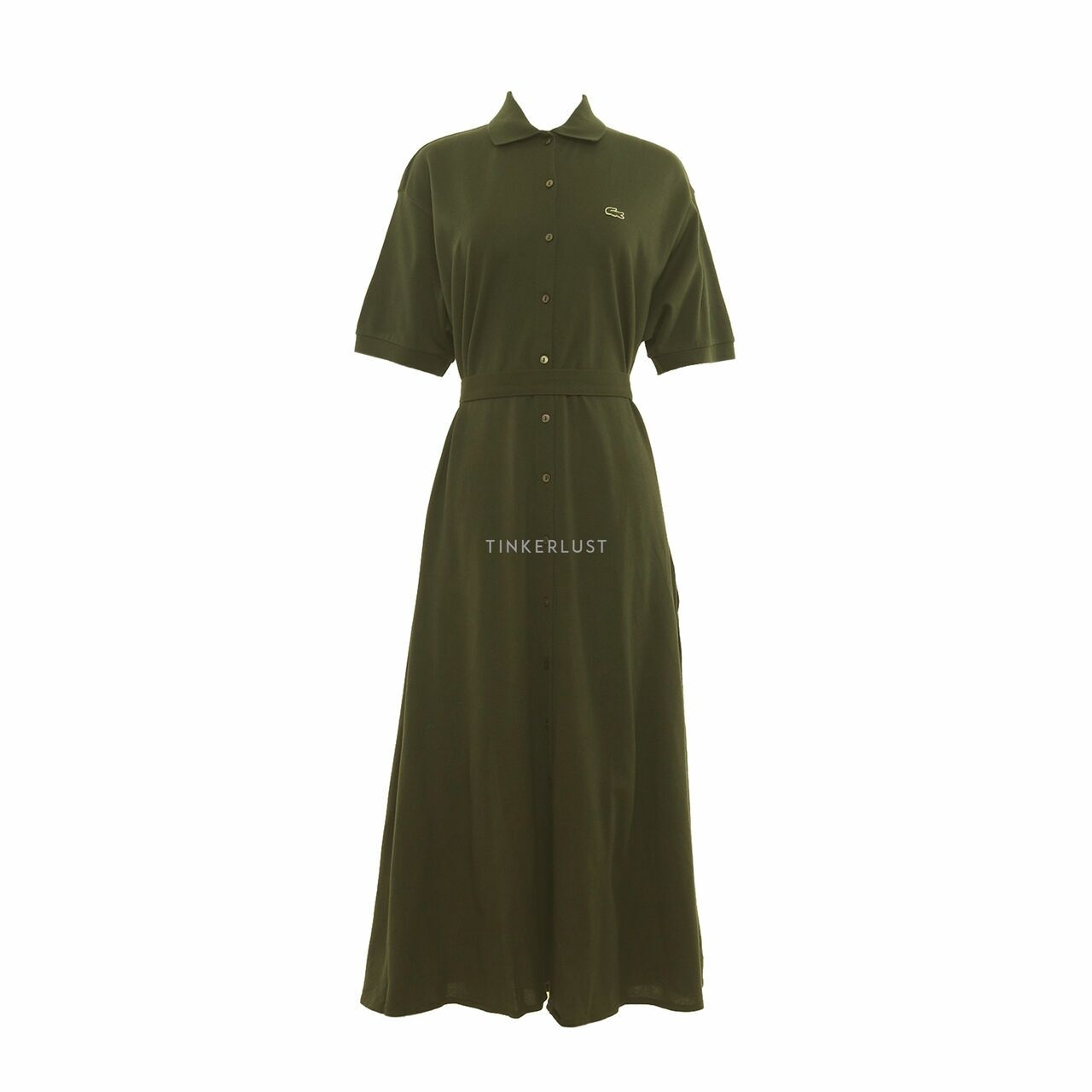 Lacoste Khaki Green Women's Cotton Piqué Belted Polo Dress