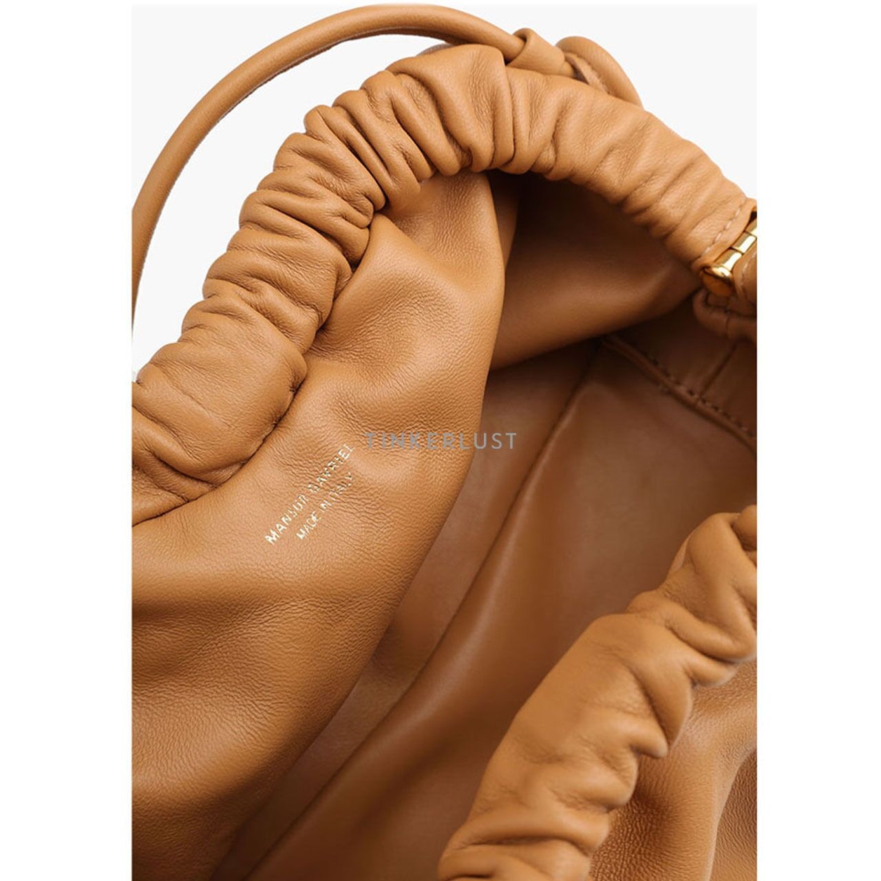 Mansur Gavriel Mini Cloud Clutch in Caramel Supple Leather with Strap Sling Bag