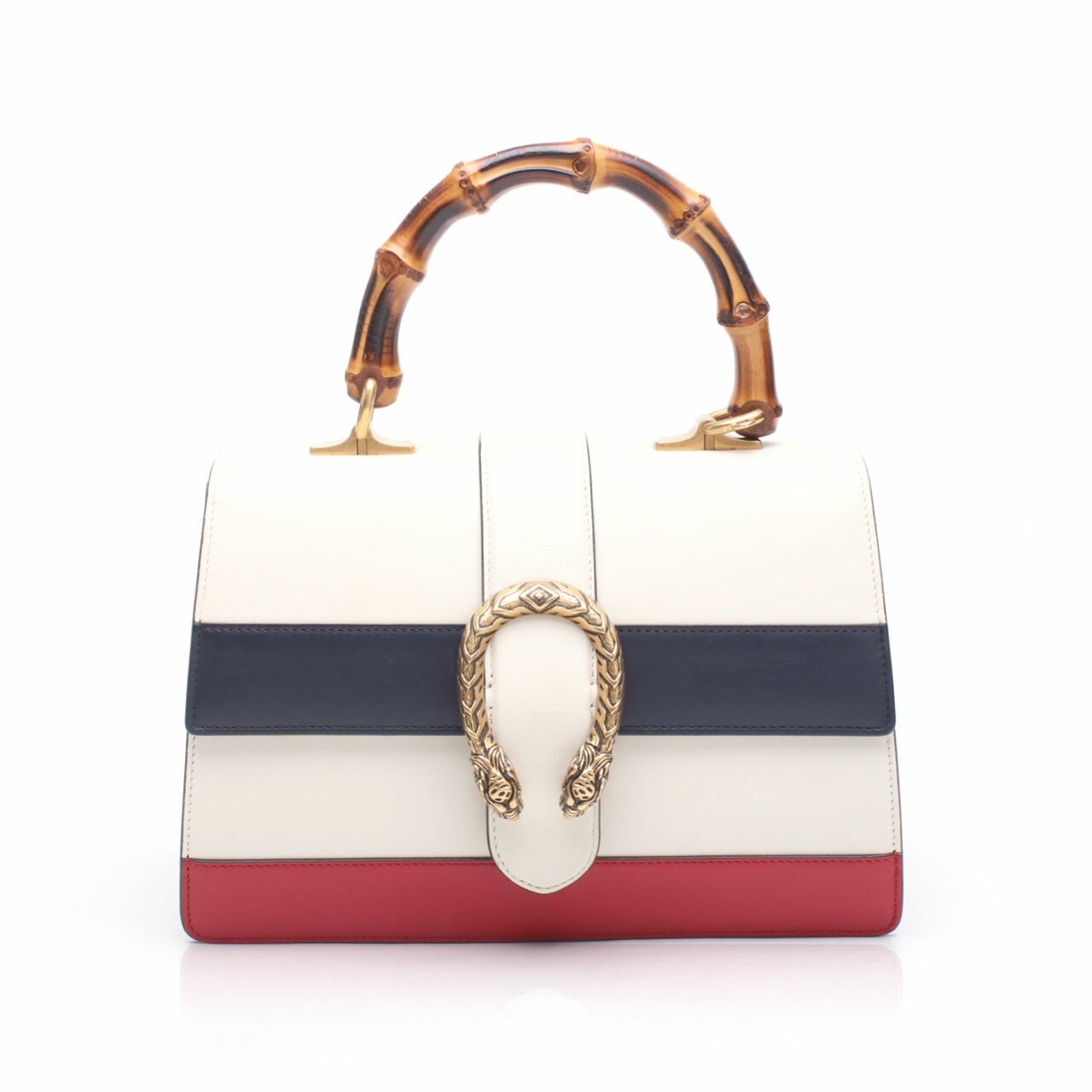 Gucci White/Blue/Red Striped Leather Dionysus Medium Top Handle Satchel