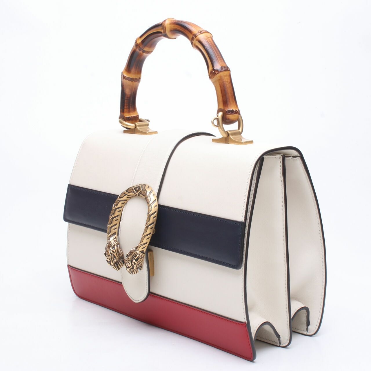 Gucci White/Blue/Red Striped Leather Dionysus Medium Top Handle Satchel