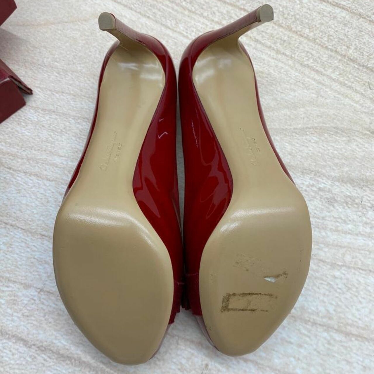 Salvatore Ferragamo Red Patent Vara Bow Peep-toe Heels