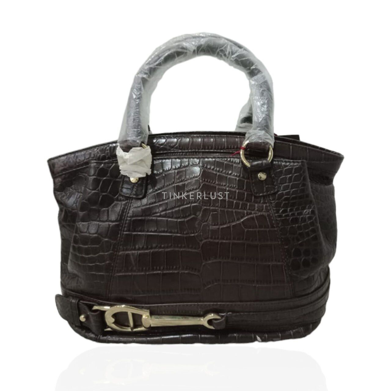 Aigner Brown Croco-Embossed Leather Satchel