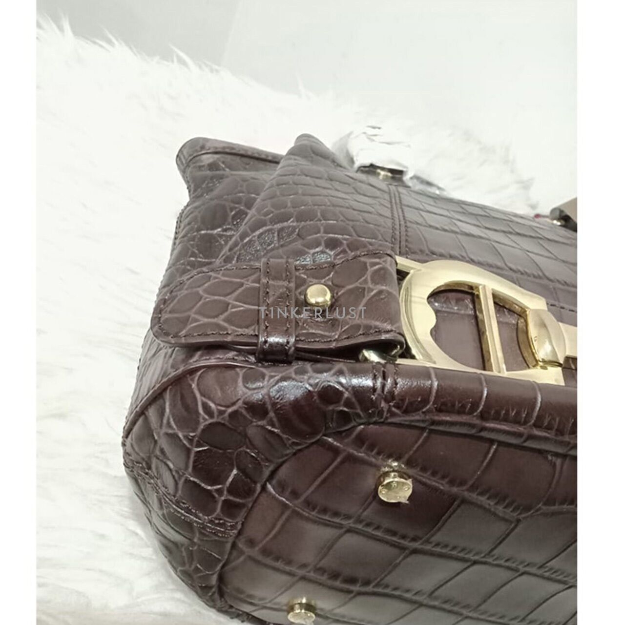 Aigner Brown Croco-Embossed Leather Satchel