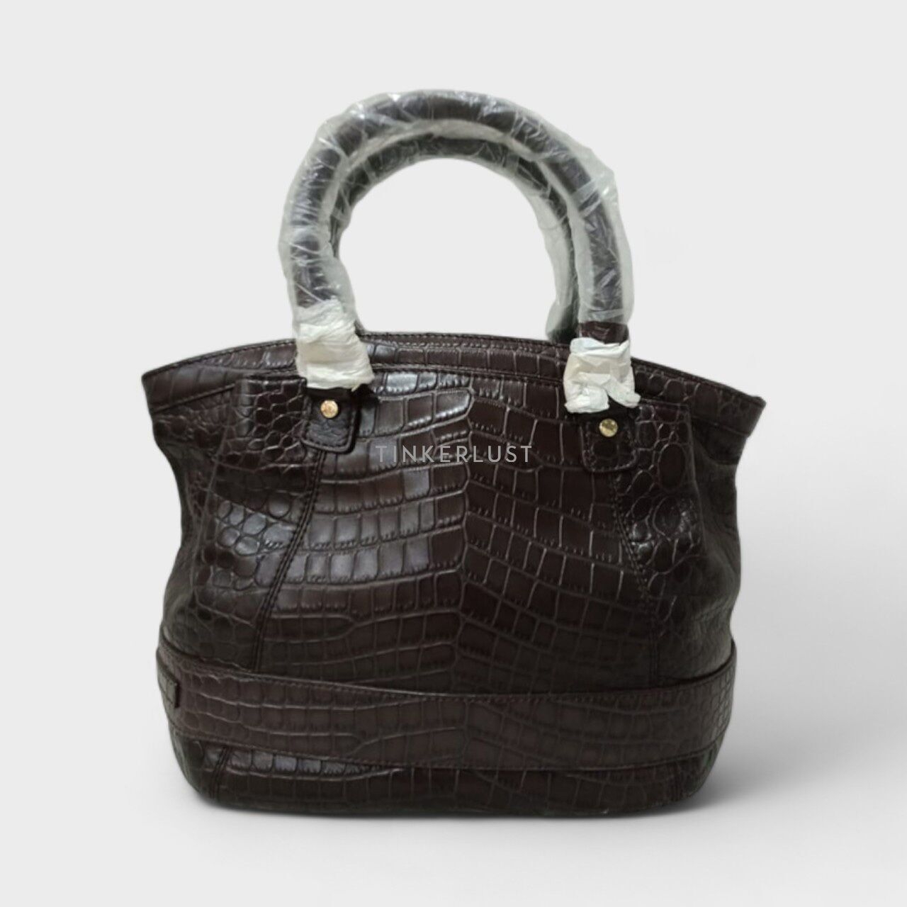 Aigner Brown Croco-Embossed Leather Satchel