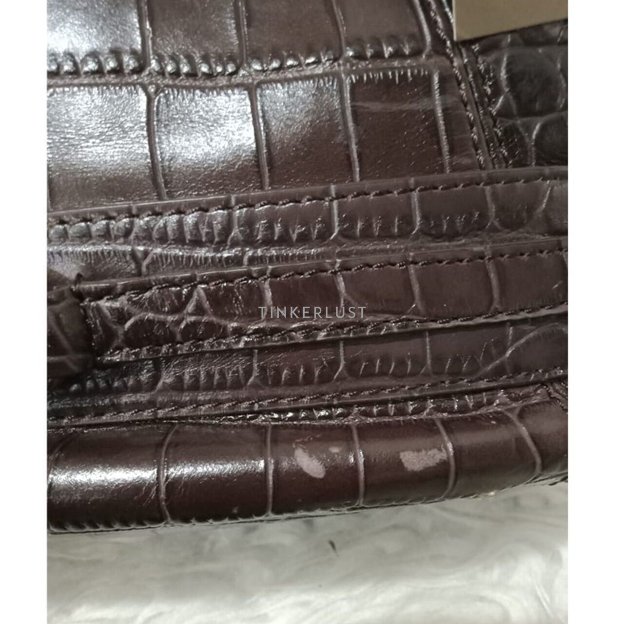 Aigner Brown Croco-Embossed Leather Satchel