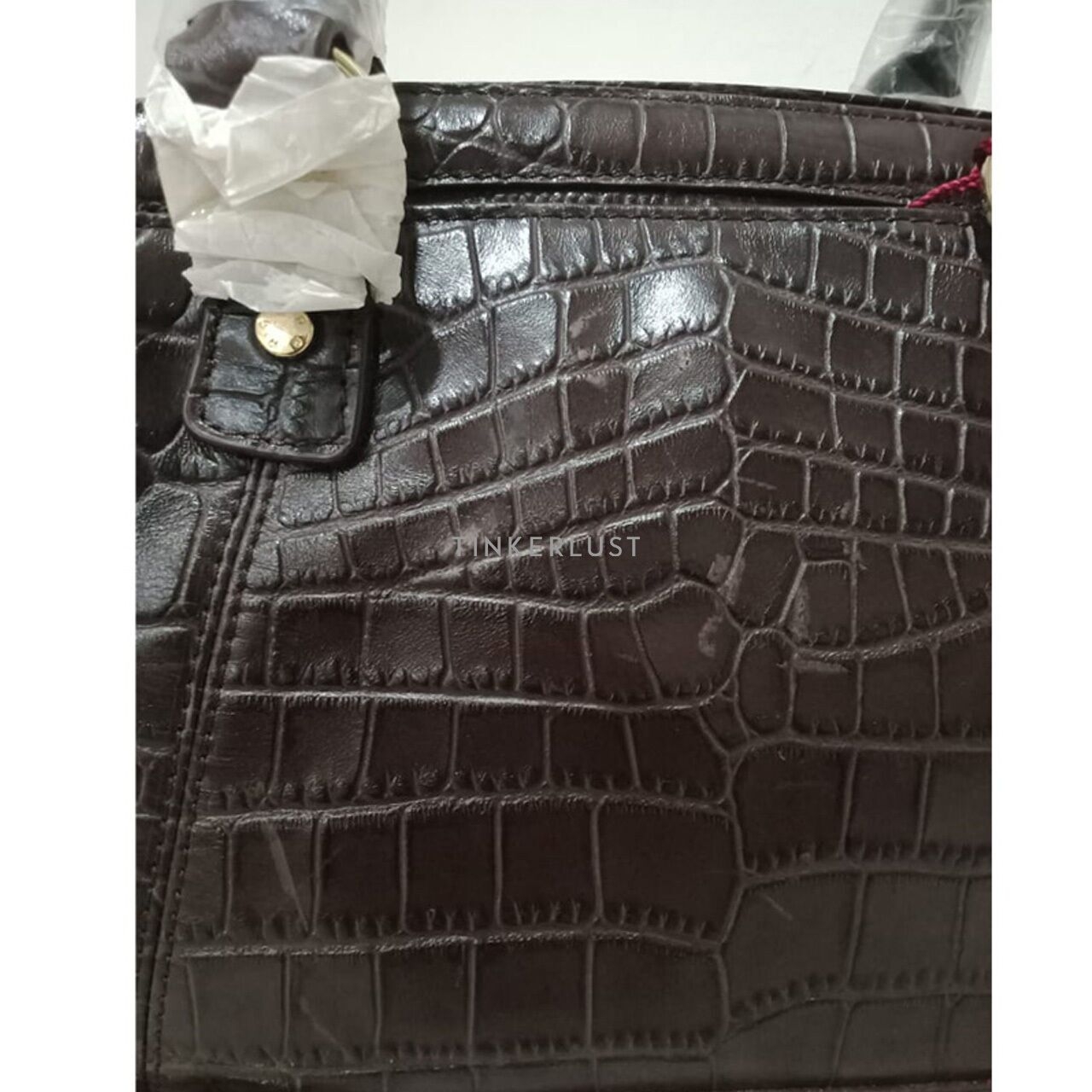 Aigner Brown Croco-Embossed Leather Satchel