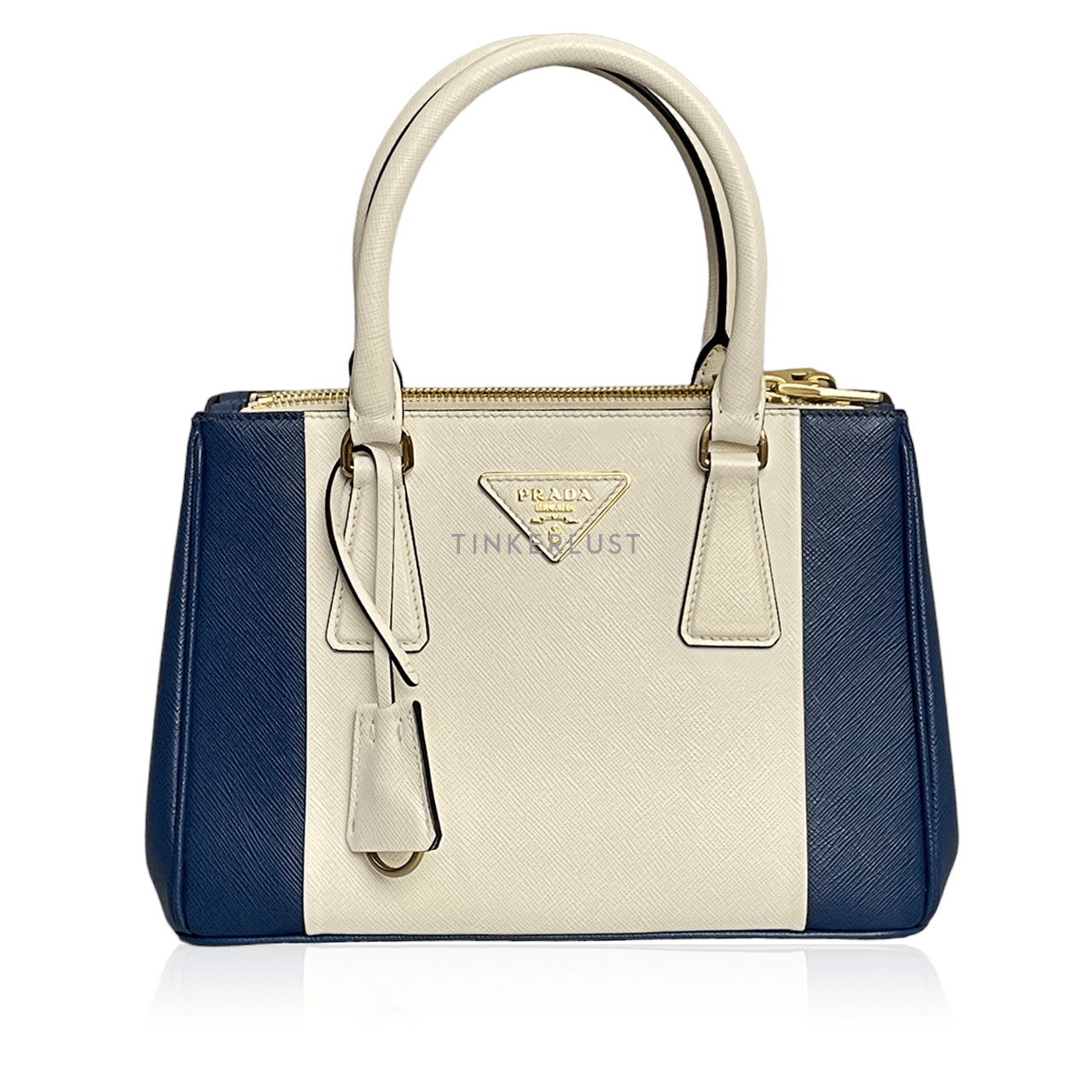 Prada Double Zip Mini Bluette Bian Saffiano Lux GHW Handbag