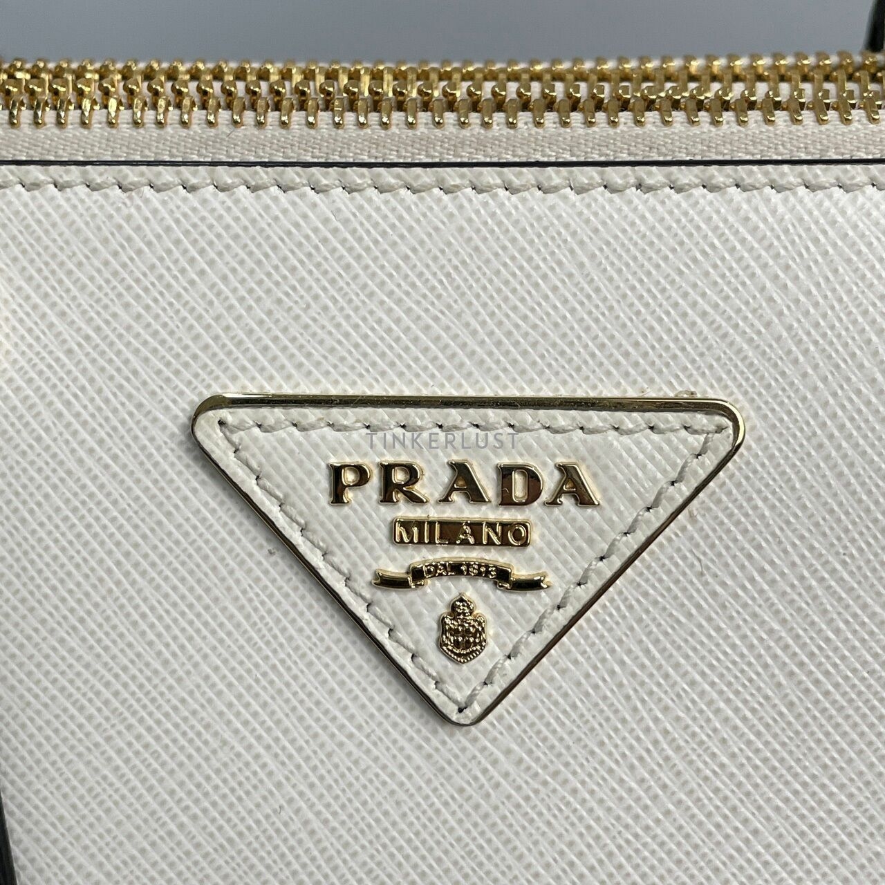 Prada Double Zip Mini Bluette Bian Saffiano Lux GHW Handbag