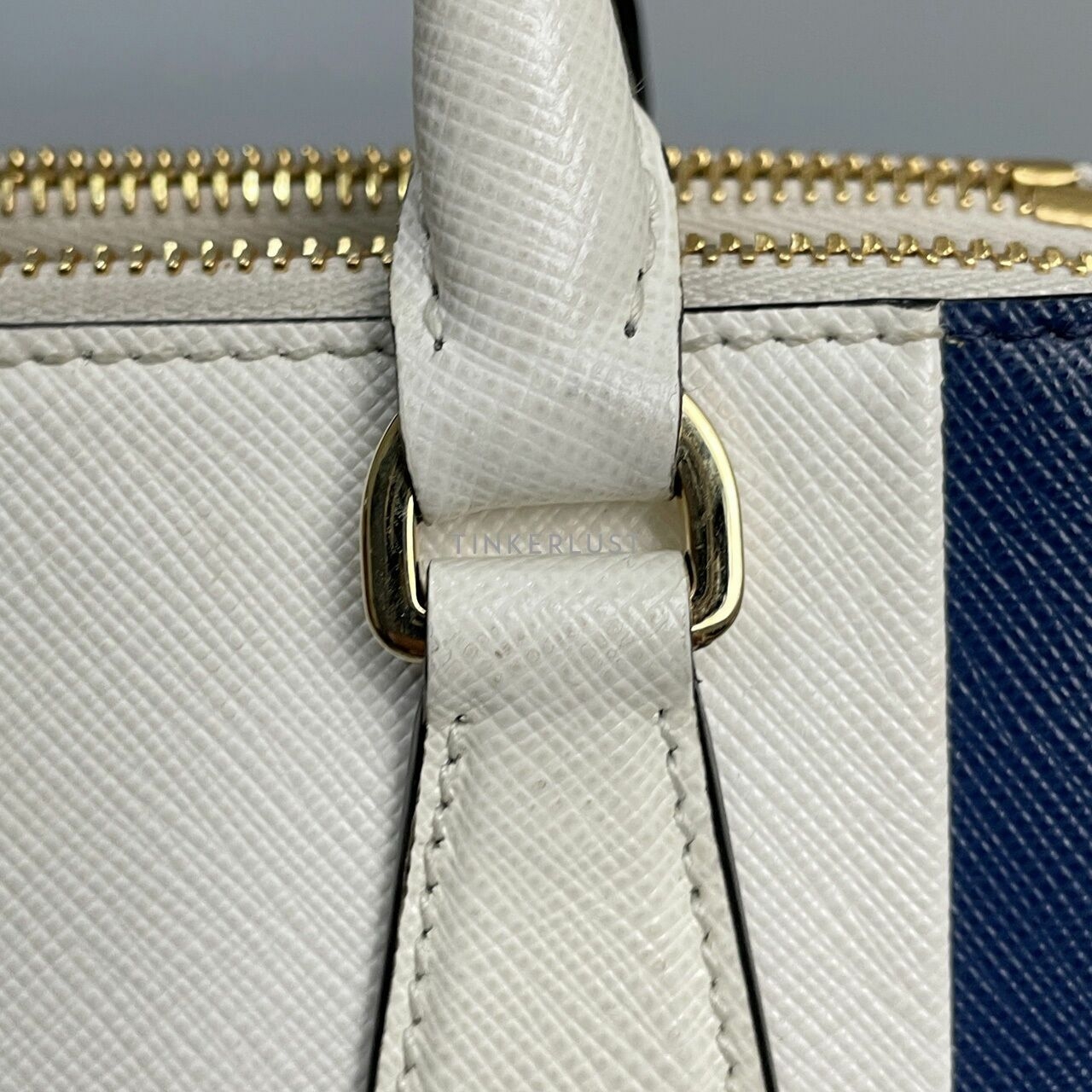 Prada Double Zip Mini Bluette Bian Saffiano Lux GHW Handbag