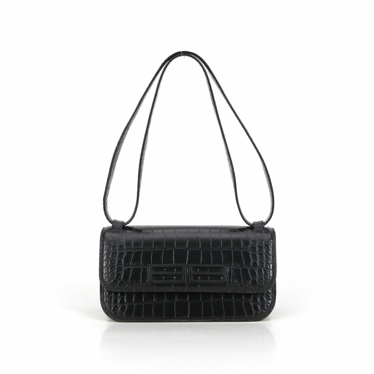 Balenciaga Gossip S Croco Embosse Black Shoulder Bag