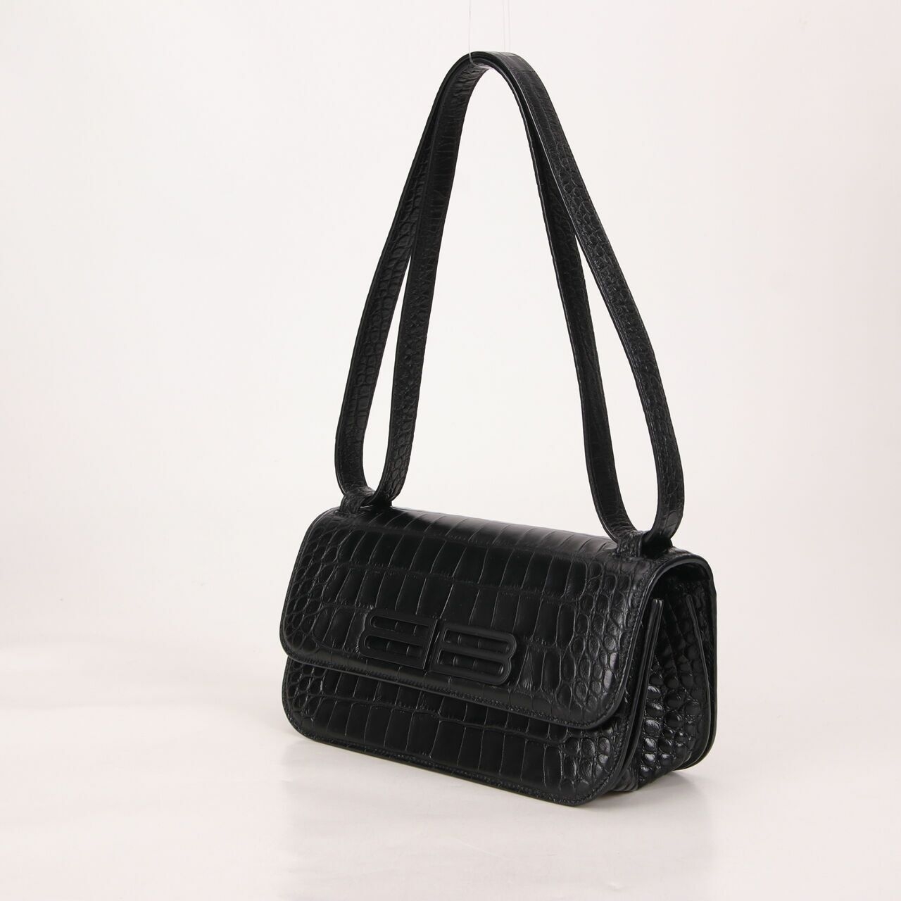 Balenciaga Gossip S Croco Embosse Black Shoulder Bag